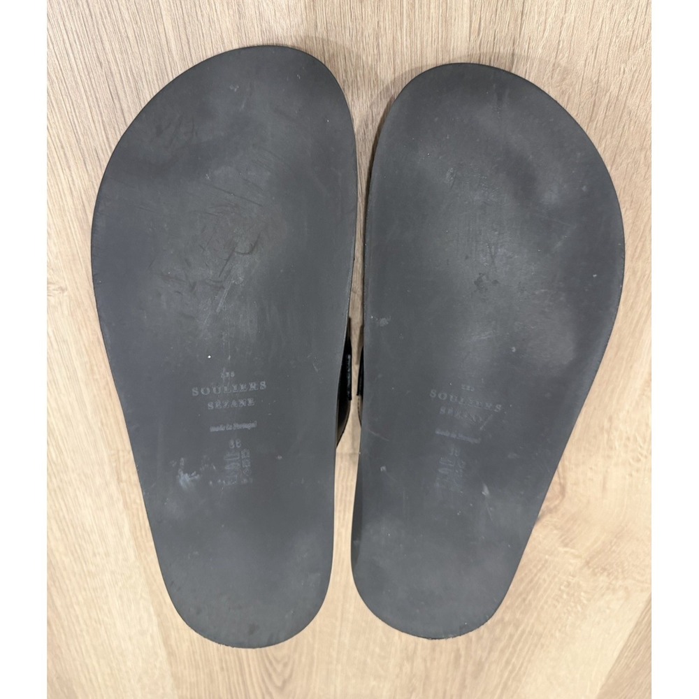 Smooth Black Leather Souliers Sezane Lenny low mules Gold buckles 38 7.5 - Picture 5 of 7